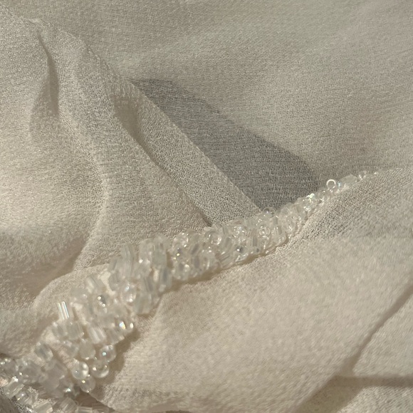 NWT Ralph Lauren silk scarf with crotchet bead trim Ivory/White - Picture 2 of 9